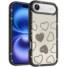 For iPhone Air Case Rhinestone Hearts with Bling Around Border + Tempered Glass