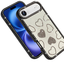 For iPhone Air Case Rhinestone Hearts with Bling Around Border + Tempered Glass