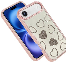 For iPhone Air Case Rhinestone Hearts with Bling Around Border + Tempered Glass