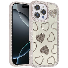 For iPhone 16 PRO MAX Case Rhinestone Hearts with Bling Border + Tempered Glass