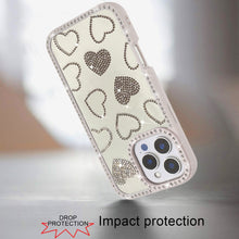 For iPhone 16 PRO MAX Case Rhinestone Hearts with Bling Border + Tempered Glass