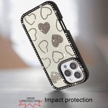 For iPhone 16 PRO MAX Case Rhinestone Hearts with Bling Border + Tempered Glass