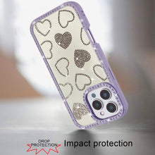 For iPhone 16 PRO MAX Case Rhinestone Hearts with Bling Border + Tempered Glass