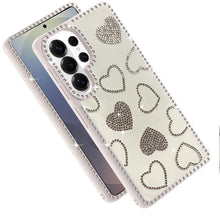 For Samsung S26 Ultra Case Rhinestone Hearts Bling Around Trim + Tempered Glass