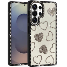 For Samsung S26 Ultra Case Rhinestone Hearts Bling Around Trim + Tempered Glass