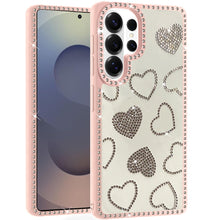 For Samsung S26 Ultra Case Rhinestone Hearts Bling Around Trim + Tempered Glass