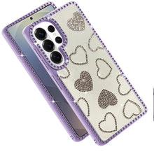 For Samsung S26 Ultra Case Rhinestone Hearts Bling Around Trim + Tempered Glass