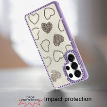 For Samsung S26 Ultra Case Rhinestone Hearts Bling Around Trim + Tempered Glass