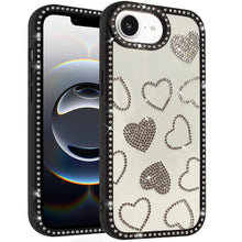 For iPhone 16e Case Rhinestone Hearts with Bling Around Trim + Tempered Glass