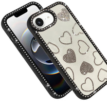 For iPhone 16e Case Rhinestone Hearts with Bling Around Trim + Tempered Glass
