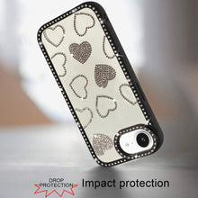 For iPhone 16e Case Rhinestone Hearts with Bling Around Trim + Tempered Glass