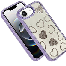 For iPhone 16e Case Rhinestone Hearts with Bling Around Trim + Tempered Glass
