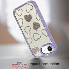 For iPhone 16e Case Rhinestone Hearts with Bling Around Trim + Tempered Glass