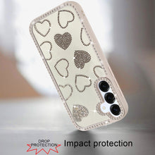 For Samsung S25 FE Case Rhinestone Hearts w/ Bling Around Trim + Tempered Glass