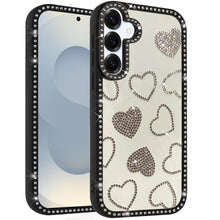 For Samsung S25 FE Case Rhinestone Hearts w/ Bling Around Trim + Tempered Glass