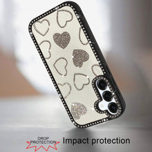For Samsung S25 FE Case Rhinestone Hearts w/ Bling Around Trim + Tempered Glass