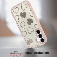 For Samsung S25 FE Case Rhinestone Hearts w/ Bling Around Trim + Tempered Glass