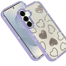 For Samsung S25 FE Case Rhinestone Hearts w/ Bling Around Trim + Tempered Glass