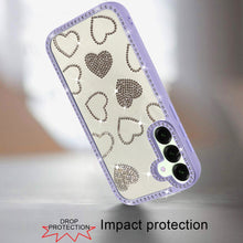 For Samsung S25 FE Case Rhinestone Hearts w/ Bling Around Trim + Tempered Glass