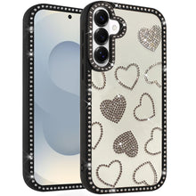 For Samsung S26 6.3" Case Rhinestone Hearts Bling Around Trim + Tempered Glass