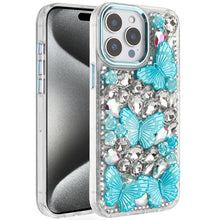 For iPhone 15 Pro Max Case Bling Diamond Large Butterflies + 2 Tempered Glass