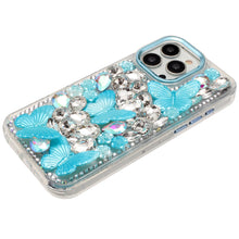 For iPhone 15 Pro Max Case Bling Diamond Large Butterflies + 2 Tempered Glass