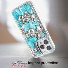 For iPhone 15 Pro Max Case Bling Diamond Large Butterflies + 2 Tempered Glass