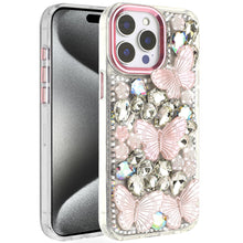 For iPhone 15 Pro Max Case Bling Diamond Large Butterflies + 2 Tempered Glass