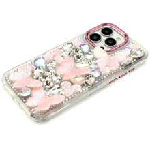 For iPhone 15 Pro Max Case Bling Diamond Large Butterflies + 2 Tempered Glass
