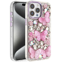For iPhone 15 Pro Max Case Bling Diamond Large Butterflies + 2 Tempered Glass
