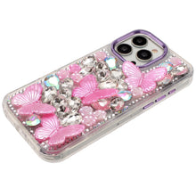 For iPhone 15 Pro Max Case Bling Diamond Large Butterflies + 2 Tempered Glass