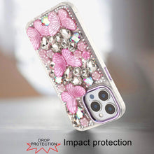 For iPhone 15 Pro Max Case Bling Diamond Large Butterflies + 2 Tempered Glass