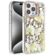 For iPhone 15 Pro Max Case Bling Diamond Large Butterflies + 2 Tempered Glass