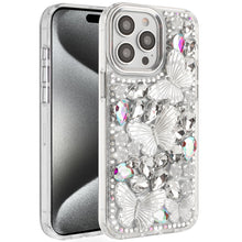 For iPhone 15 Pro Max Case Bling Diamond Large Butterflies + 2 Tempered Glass