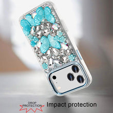 For iPhone 17 Pro Max Case Bling Diamond Large Butterflies Cover +Tempered Glass
