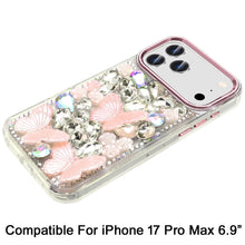 For iPhone 17 Pro Max Case Bling Diamond Large Butterflies Cover +Tempered Glass