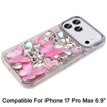 For iPhone 17 Pro Max Case Bling Diamond Large Butterflies Cover +Tempered Glass