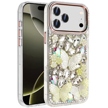 For iPhone 17 Pro Max Case Bling Diamond Large Butterflies Cover +Tempered Glass