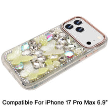 For iPhone 17 Pro Max Case Bling Diamond Large Butterflies Cover +Tempered Glass
