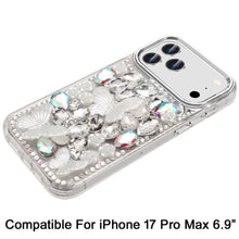 For iPhone 17 Pro Max Case Bling Diamond Large Butterflies Cover +Tempered Glass