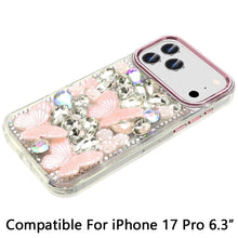 For iPhone 17 PRO Case Bling Diamond Large Butterflies Cover + Tempered Glass
