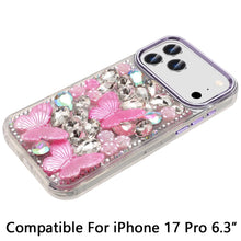 For iPhone 17 PRO Case Bling Diamond Large Butterflies Cover + Tempered Glass