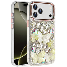 For iPhone 17 PRO Case Bling Diamond Large Butterflies Cover + Tempered Glass
