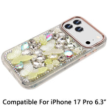For iPhone 17 PRO Case Bling Diamond Large Butterflies Cover + Tempered Glass