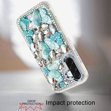 For Samsung A17 5G Case Bling Diamond Large Butterflies Cover + Tempered Glass