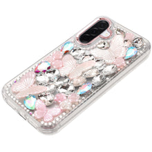 For Samsung A17 5G Case Bling Diamond Large Butterflies Cover + Tempered Glass
