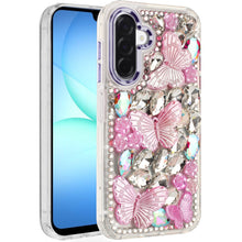For Samsung A17 5G Case Bling Diamond Large Butterflies Cover + Tempered Glass