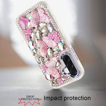 For Samsung A17 5G Case Bling Diamond Large Butterflies Cover + Tempered Glass