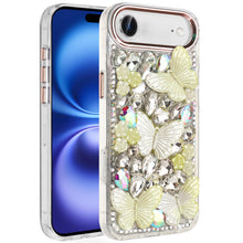For iPhone Air Case Bling Faux Diamond Large Butterflies Cover + Tempered Glass