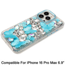 For iPhone 16 PRO MAX Case Bling Diamond Large Butterflies Cover +Tempered Glass